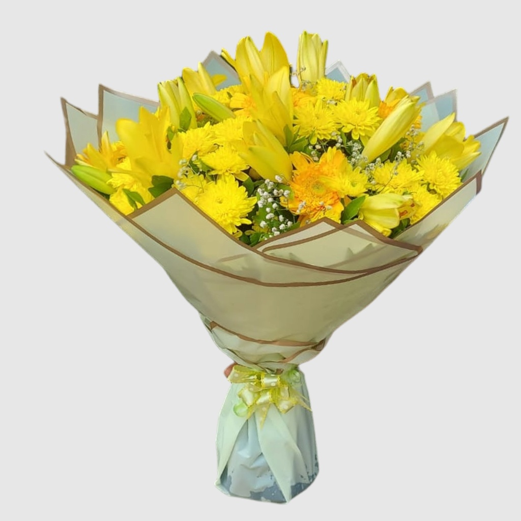 Bouquet Sunny Melody ( yellow as. llilly, y.gerbera, y.carnation)