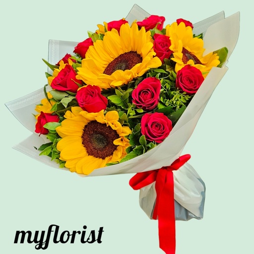 Flower Bouquet Sunshine (sunflower,Red Rose)